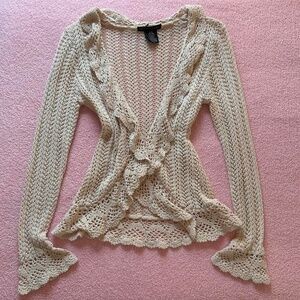Apostrophe Honey Beige Crochet Cardigan